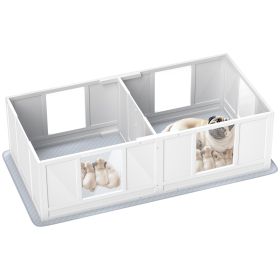 PawHut Whelping Box for Dogs with Waterproof Whelping Pad, Dog Whelping Pen with Clear Panels, Adjustable Entrance, Double Room, Non-slip Foot Pads