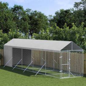 Outdoor Dog Kennel with Roof Silver 6.6'x32.8'x8.2' Galvanized Steel