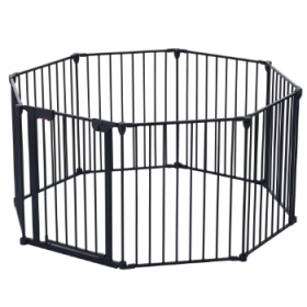 200 Adjustable Safety Gate 8 Panels Play Yard Metal Doorways Fireplace Fence Christmas Tree Fence Gate For House Stairs Gate Prohibited Area Fenc (Color: Black)