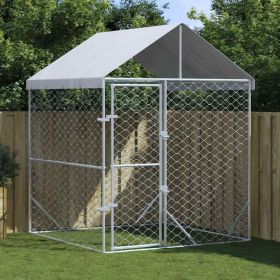Outdoor Dog Kennel with Roof Silver 6.6'x6.6'x8.2' Galvanized Steel (Color: Silver)